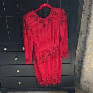 Red Ruched Long Sleeve Sheath Dress